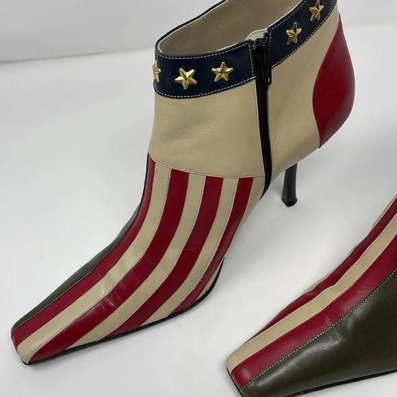 Moschino Red White Blue Stars & Stripes Ankle Boots - Picture 6 of 15